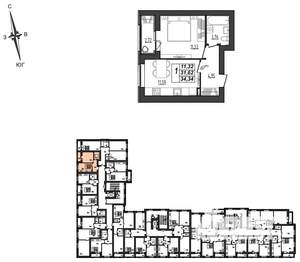 1-к квартира, вторичка, 34м2, 3/9 этаж