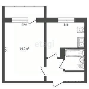 1-к квартира, вторичка, 37м2, 4/12 этаж