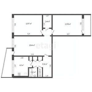 3-к квартира, вторичка, 64м2, 3/10 этаж