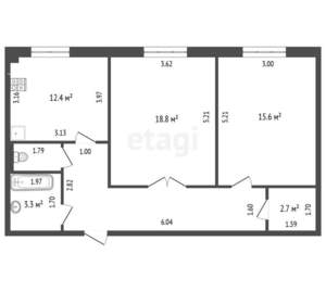 2-к квартира, вторичка, 65м2, 3/8 этаж