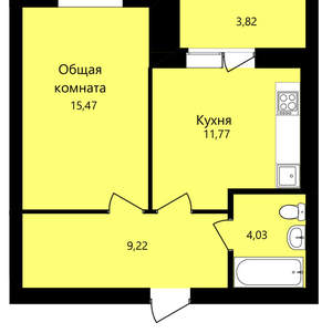 1-к квартира, вторичка, 40м2, 10/12 этаж