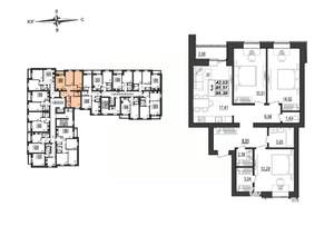 3-к квартира, строящийся дом, 88м2, 9/9 этаж