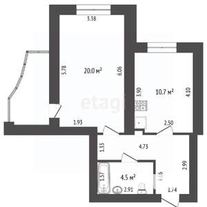 1-к квартира, вторичка, 46м2, 9/16 этаж