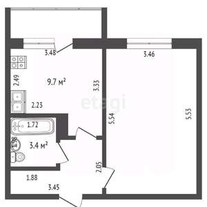 1-к квартира, вторичка, 37м2, 1/9 этаж
