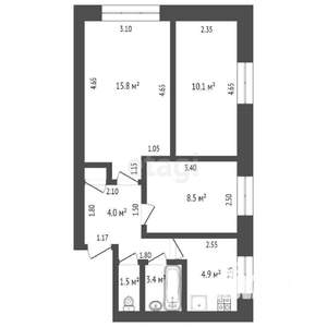 3-к квартира, вторичка, 49м2, 1/2 этаж