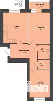 2-к квартира, строящийся дом, 62м2, 2/9 этаж