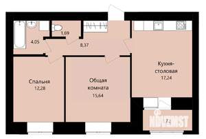 2-к квартира, вторичка, 59м2, 1/12 этаж