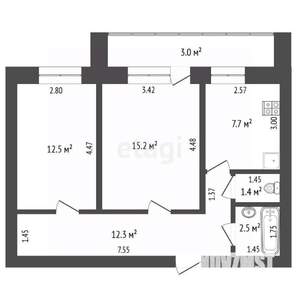 2-к квартира, вторичка, 52м2, 7/10 этаж