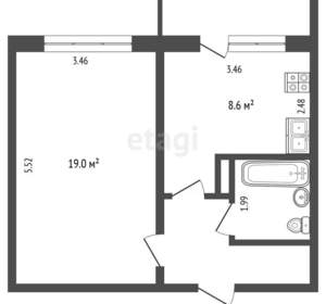 1-к квартира, вторичка, 38м2, 7/12 этаж