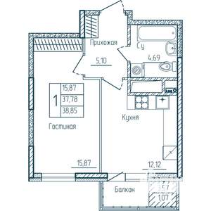 1-к квартира, строящийся дом, 39м2, 9/18 этаж