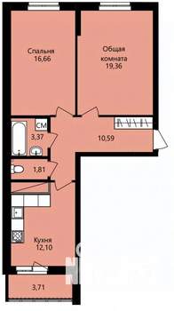 2-к квартира, строящийся дом, 66м2, 13/14 этаж