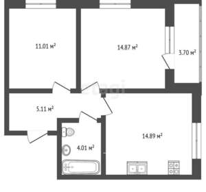 2-к квартира, вторичка, 52м2, 4/5 этаж