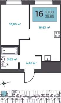 1-к квартира, вторичка, 36м2, 8/15 этаж
