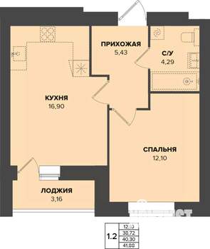 1-к квартира, строящийся дом, 40м2, 7/9 этаж