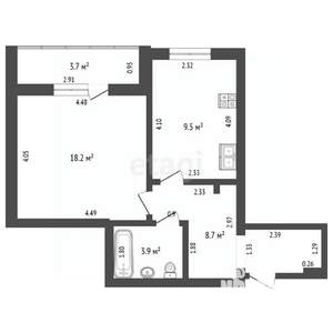 1-к квартира, вторичка, 40м2, 1/10 этаж