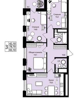 3-к квартира, вторичка, 79м2, 9/18 этаж