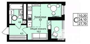 Студия квартира, вторичка, 24м2, 10/18 этаж