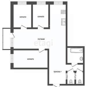 4-к квартира, вторичка, 75м2, 2/9 этаж