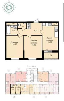 2-к квартира, вторичка, 62м2, 11/14 этаж