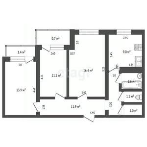 3-к квартира, вторичка, 67м2, 9/9 этаж