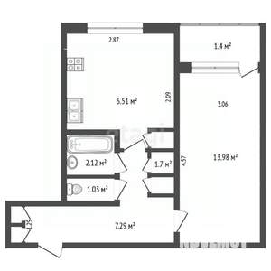 1-к квартира, вторичка, 34м2, 2/9 этаж