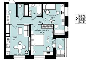 2-к квартира, вторичка, 61м2, 6/18 этаж