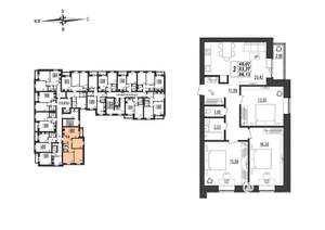3-к квартира, строящийся дом, 86м2, 6/9 этаж
