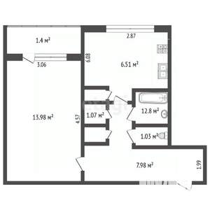 1-к квартира, вторичка, 33м2, 6/9 этаж
