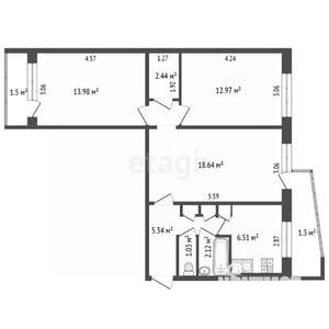 3-к квартира, вторичка, 64м2, 4/9 этаж