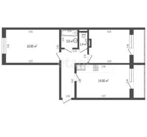 2-к квартира, вторичка, 69м2, 1/9 этаж