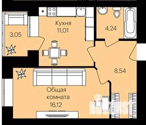 1-к квартира, строящийся дом, 41м2, 1/14 этаж