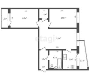 3-к квартира, вторичка, 64м2, 6/9 этаж