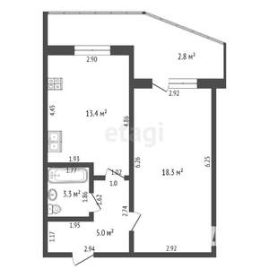 1-к квартира, вторичка, 40м2, 9/9 этаж