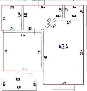 1-к квартира, вторичка, 42м2, 4/8 этаж