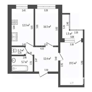 2-к квартира, вторичка, 68м2, 3/4 этаж