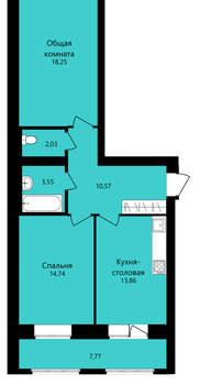 2-к квартира, вторичка, 63м2, 4/12 этаж