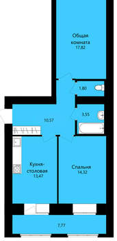 2-к квартира, вторичка, 62м2, 1/12 этаж