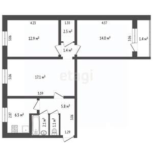 3-к квартира, вторичка, 64м2, 1/4 этаж