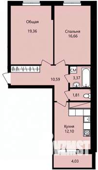 2-к квартира, строящийся дом, 66м2, 1/14 этаж
