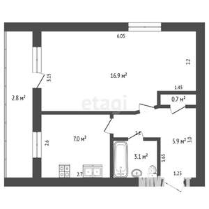 1-к квартира, вторичка, 34м2, 9/9 этаж