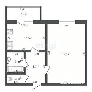 1-к квартира, вторичка, 42м2, 5/5 этаж