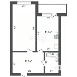 1-к квартира, вторичка, 46м2, 9/9 этаж
