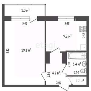 1-к квартира, вторичка, 37м2, 8/10 этаж