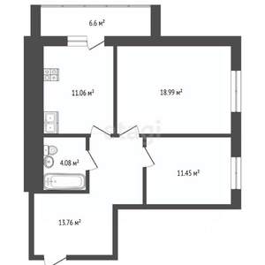 2-к квартира, вторичка, 60м2, 3/9 этаж