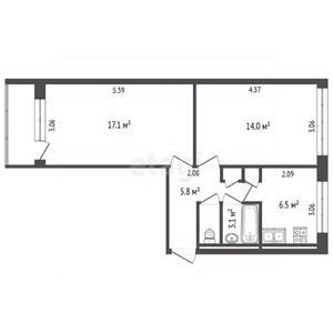 2-к квартира, вторичка, 47м2, 1/5 этаж