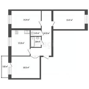 3-к квартира, вторичка, 80м2, 7/11 этаж