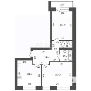 2-к квартира, вторичка, 64м2, 1/5 этаж