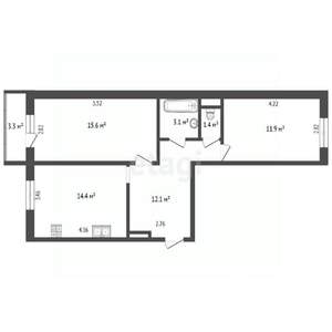 2-к квартира, вторичка, 59м2, 2/12 этаж