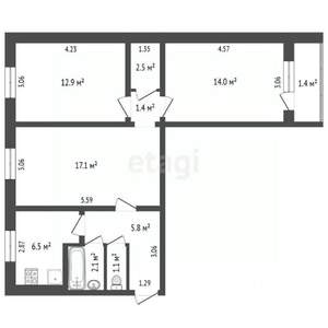 3-к квартира, вторичка, 64м2, 1/4 этаж