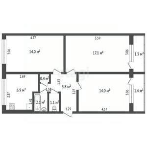 3-к квартира, вторичка, 61м2, 4/5 этаж